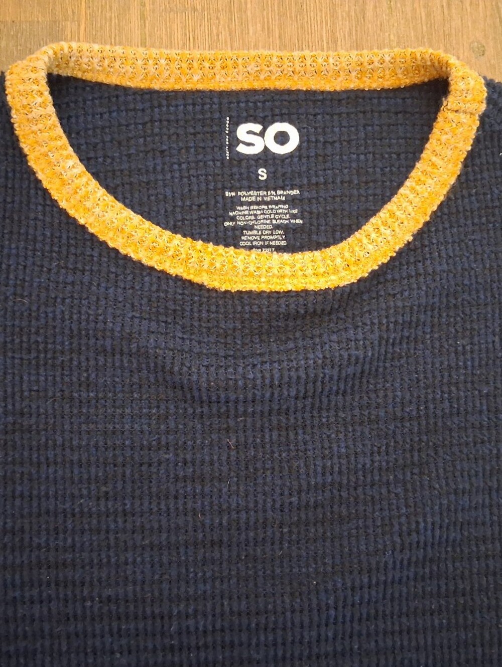 SO Women's Navy Crew Sweater with Yellow Trim